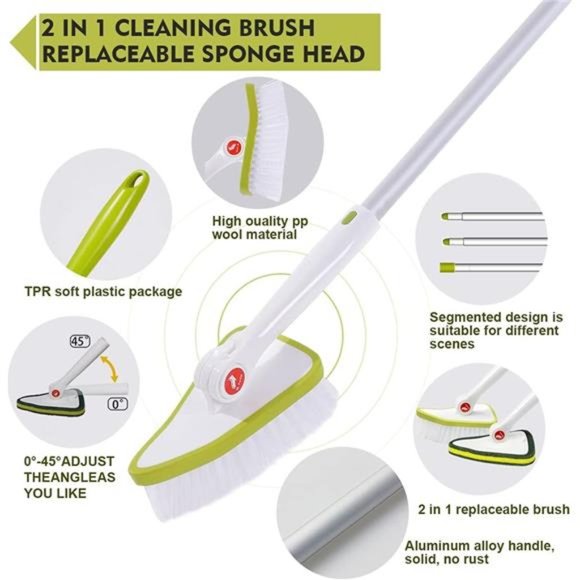 2 in 1 Cleaning Brush Tub & Tile Scrubber Brush Sponge with 46''Extendable Long - Picture 7 of 7